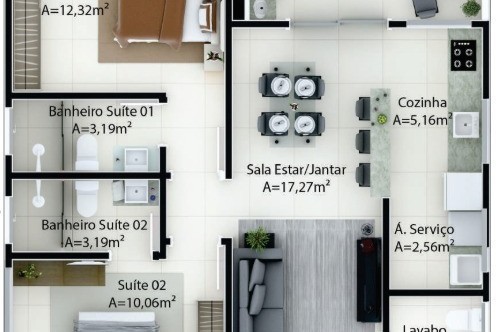 Apartamento 2 dormitórios Le Garden, SÃO FRANCISCO - Camboriú